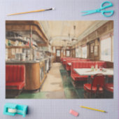 1950s Retro American Diner Watercolor 薄葉紙 (クラフト)