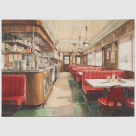1950s Retro American Diner Watercolor 薄葉紙