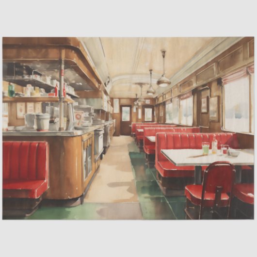 1950s Retro American Diner Watercolor 薄葉紙 (正面)