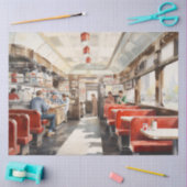 1950s Retro American Diner Watercolor 薄葉紙 (クラフト)