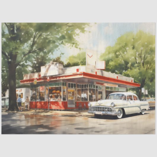 1950s Retro American Diner Watercolor 薄葉紙 (正面)