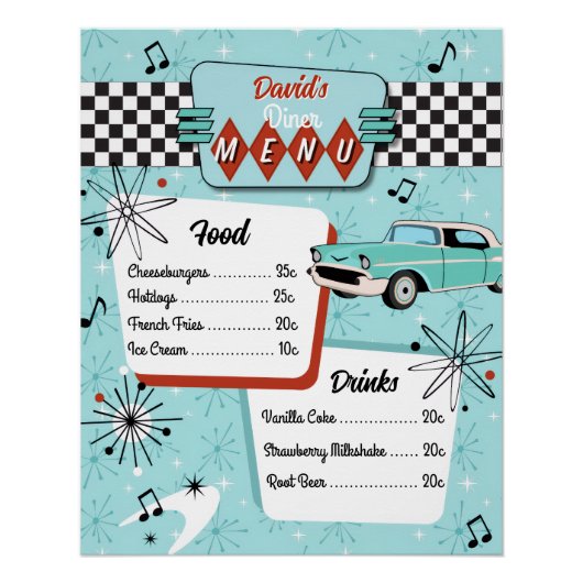 1950s Retro Diner Menu ポスター (正面)