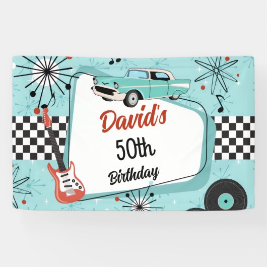 1950's Retro Red & Blue Birthday Party  横断幕 (横)
