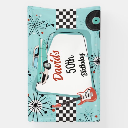 1950's Retro Red & Blue Birthday Party  横断幕 (縦)