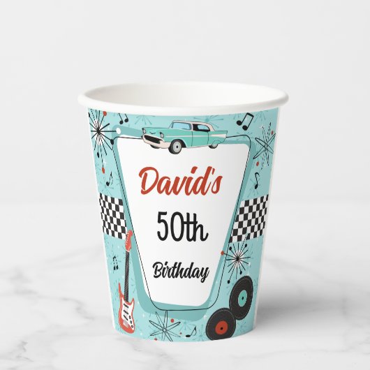 1950's Retro Red & Blue Birthday Party 紙コップ (正面)