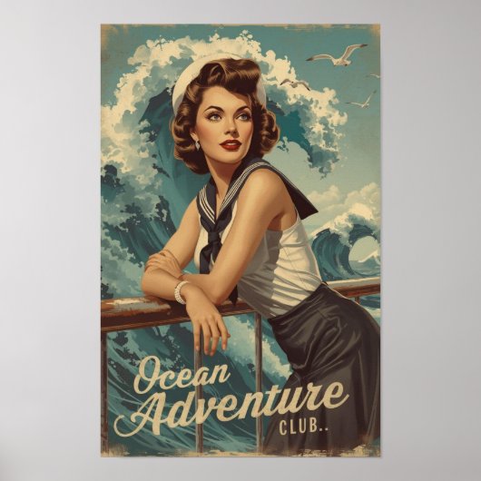 1950s Sailor Pin-Up Art – Retro Nautical Cruise Po ポスター (正面)