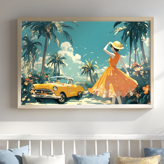1950s Vintage Summer Travel Poster, Retro Tropical ポスター