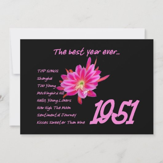 1951年の誕生年のヒットソングの誕生会 招待状 (正面)
