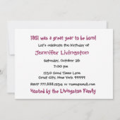 1951年の誕生年のヒットソングの誕生会 招待状 (裏面)