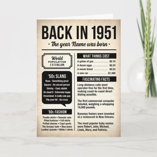 1951年生まれの方へ、75歳の誕生日お祝いカード カード (正面)