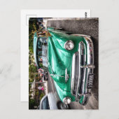 1951年頃のシボレー、緑のデラックスステーションワゴン ポストカード (正面/裏面)