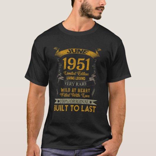 1951年6月ヴィンテージ70位誕生日ギフトレトロ70位B Tシャツ (正面)