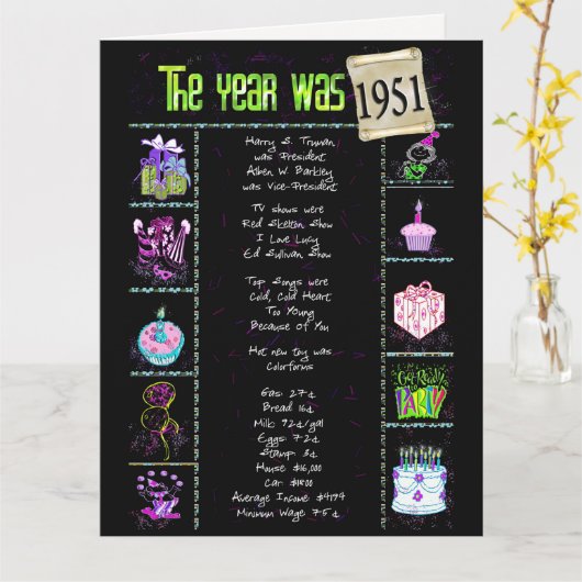 1951誕生日おもしろいファクトカード カード (黄色い花)