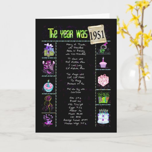 1951誕生日おもしろい事実 カード (黄色い花)