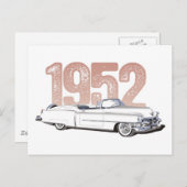 1952キャデラッククーペデヴィル、ホワイトコンバーチブル ポストカード (正面/裏面)