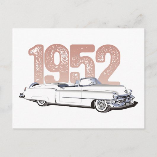1952キャデラッククーペデヴィル、ホワイトコンバーチブル ポストカード (正面)
