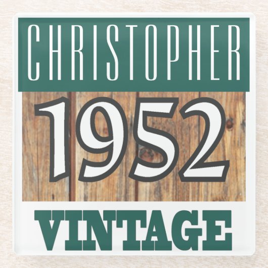 1952年の名前のヴィンテージガラスコースター ガラスコースター (正面)