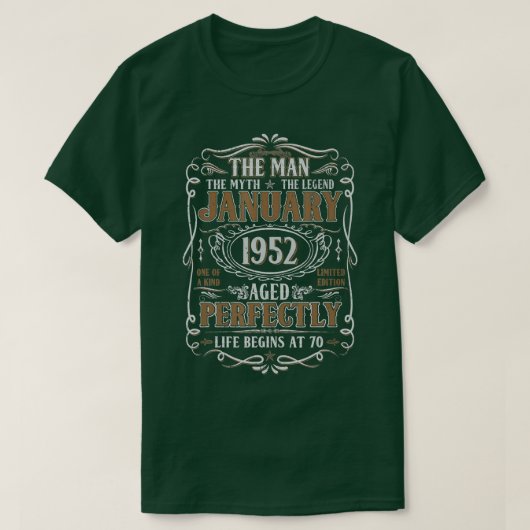 1952年1月人類伝説70誕生日70年 Tシャツ (デザイン正面)