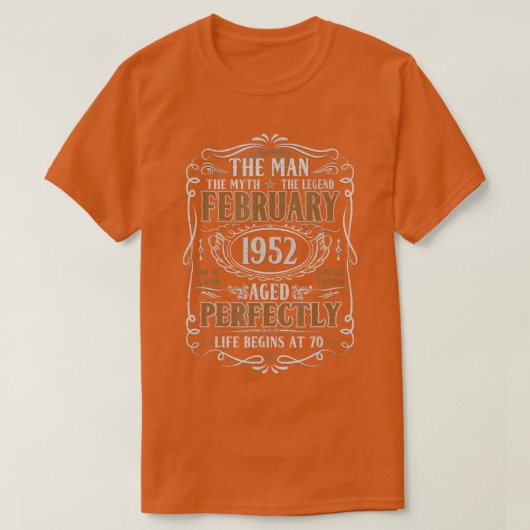 1952年2月Man Myth Legend 70誕生日70 Ye Tシャツ (デザイン正面)