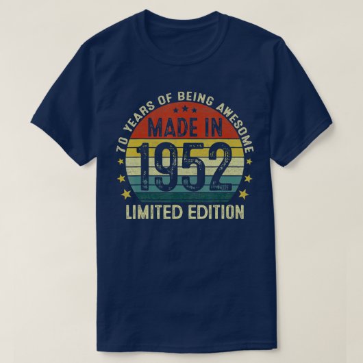 1952年70歳70誕生日Gifで作られたヴィンテージ Tシャツ (デザイン正面)