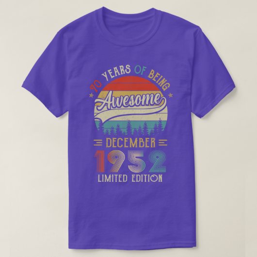 1952生まれ年12月70日誕生日1952年70Y製 Tシャツ (デザイン正面)