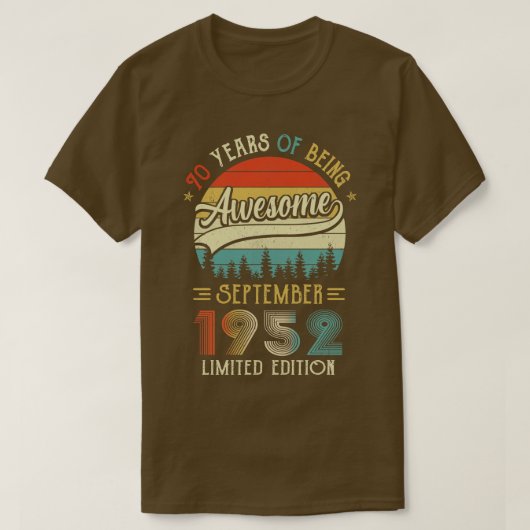 1952生まれ年9月70日誕生日1952年70年製 Tシャツ (デザイン正面)