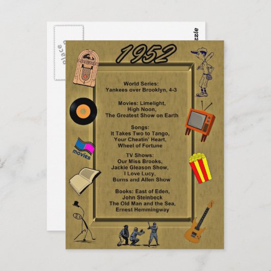 1952素晴らしイベント誕生日 ポストカード (正面/裏面)