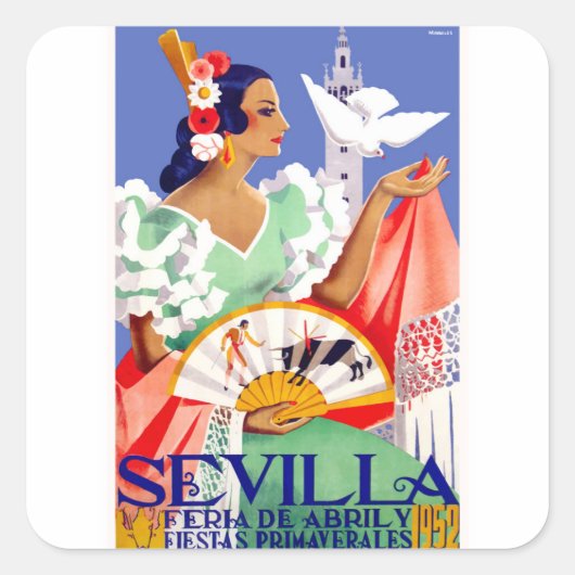 1952 Seville Spain April Fair Poster スクエアシール (正面)