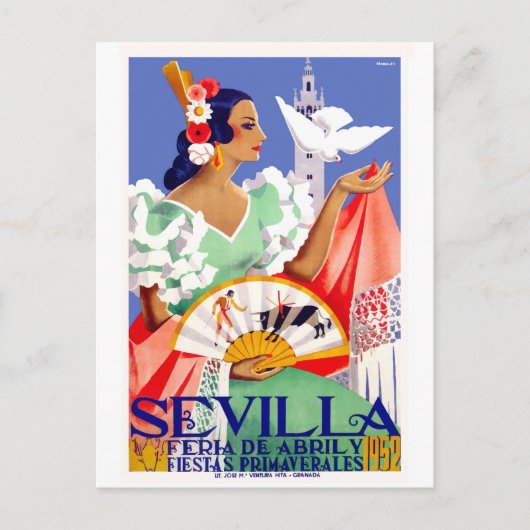 1952 Seville Spain April Fair Poster ポストカード (正面)