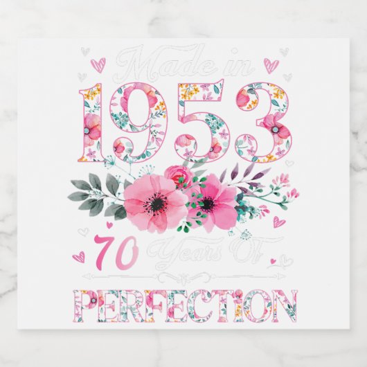 1953年に作られた70歳フローラ70誕生日ギフト スパークリングワインラベル (シングルラベル)