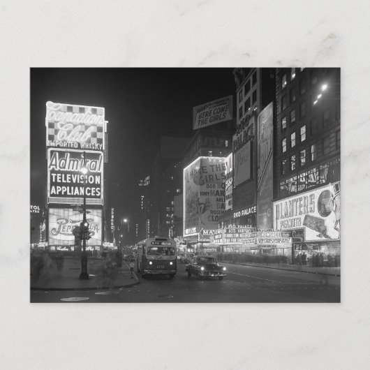 1953年のタイムズスクエアの夜景 ポストカード (正面)