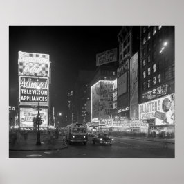 1953年のタイムズスクエアの夜。ヴィンテージ写真 ポスター