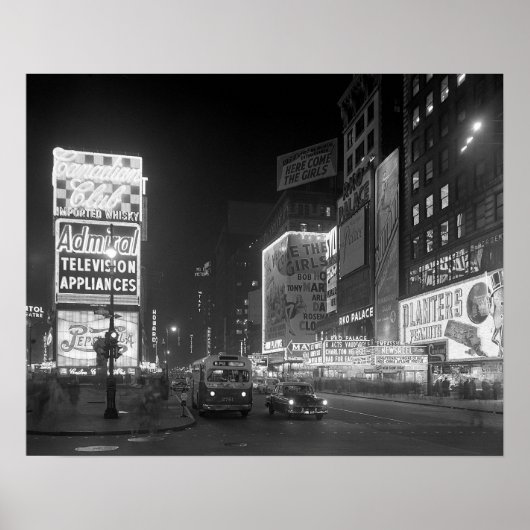 1953年のタイムズスクエアの夜。ヴィンテージ写真 ポスター (正面)
