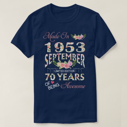 1953年12月に作られた70歳のフローラ Tシャツ (デザイン正面)