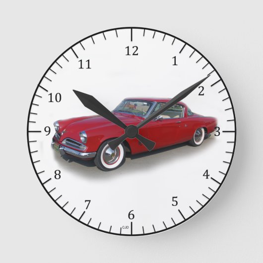 1953年 赤いクラシックカーの時計 ラウンド壁時計 (正面)