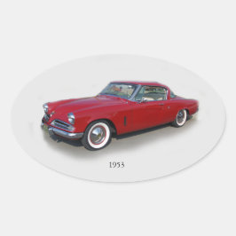 1953赤いクラシック車のシール 楕円形シール