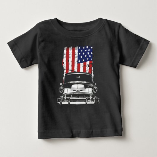 1953 Chevy 210 Front Grill View with Us Flag ベビーTシャツ (正面)