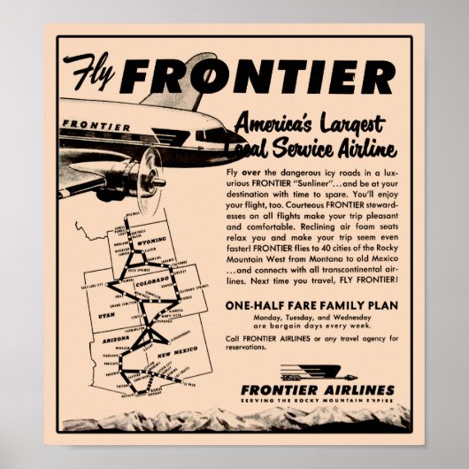 1953 Frontier Airlines Ad Reprint ポスター (正面)