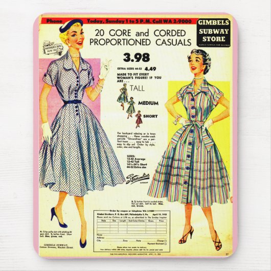 1953 Gimbels Subway Storeドレスセール マウスパッド (正面)