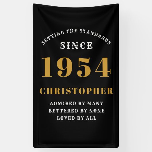 1954年生まれ 70歳誕生日 おめでとう [名前] ブラックゴールド 横断幕 (縦)