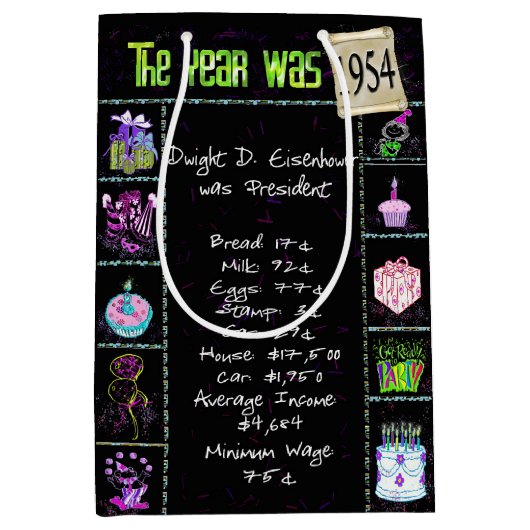 1954誕生年トリビアオンブラック ミディアムペーパーバッグ (正面)