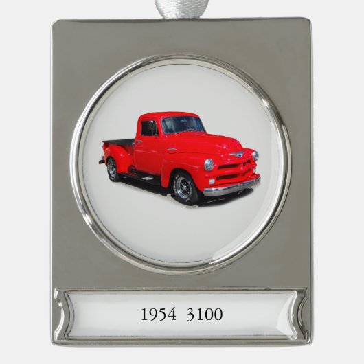 1954 3100赤ピックアップトラックバナーオーナメント シルバープレートバナーオーナメント (正面)