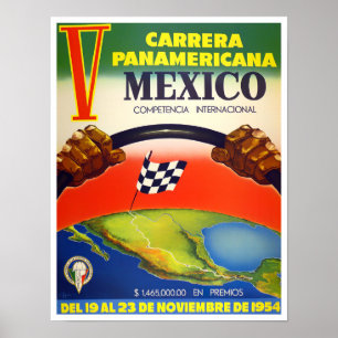 1954 Carrera Panamericanaヴィンテージレーシングポスター ポスター