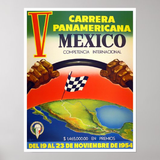 1954 Carrera Panamericanaヴィンテージレーシングポスター ポスター (正面)