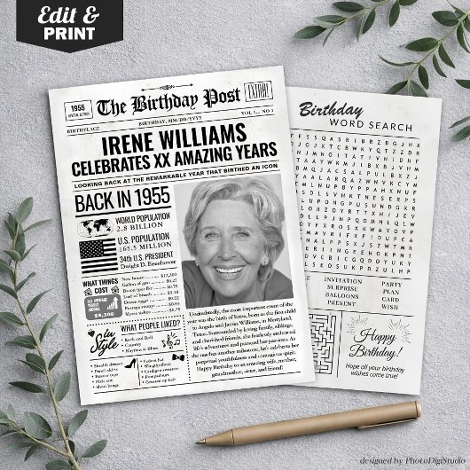 1955カスタム年新聞紙誕生日カードのトレンド シーズンカード