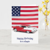 1955カー赤と白誕生日 カード (黄色い花)