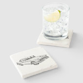 1955シボレーベルエアアンティークカーイラストレーション ストーンコースター (横)