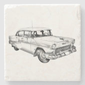 1955シボレーベルエアアンティークカーイラストレーション ストーンコースター (正面)