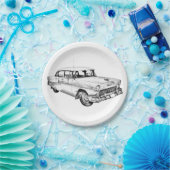 1955シボレーベルエアアンティークカーイラストレーション ペーパープレート (パーティー)