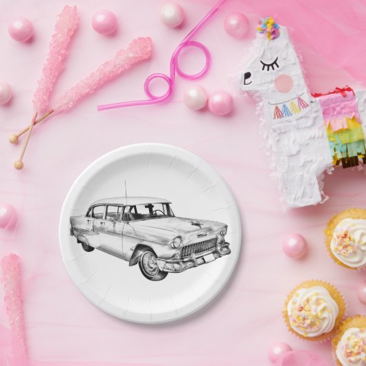 1955シボレーベルエアアンティークカーイラストレーション ペーパープレート (パーティー)